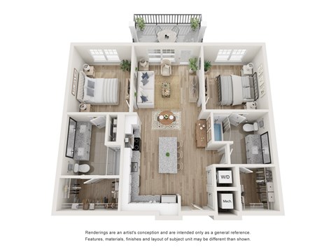 A floor plan of a house with a living room, dining room, kitchen, and bedrooms.